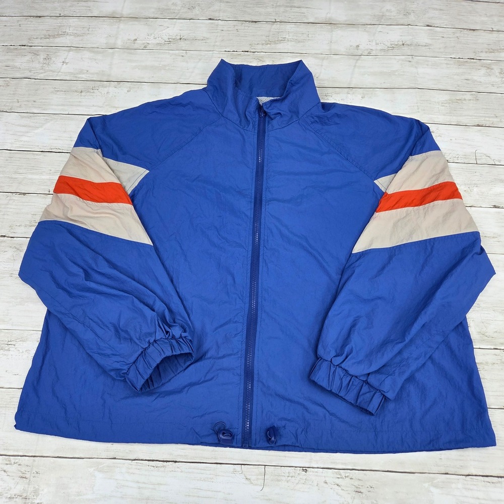 Wild Fable Windbreaker Women L Blue Retro Colorblock Full Zip Mesh Lined Jacket